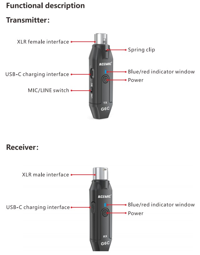 G6C 2.4G XLR Wireless Audio Transmitter and Receiver