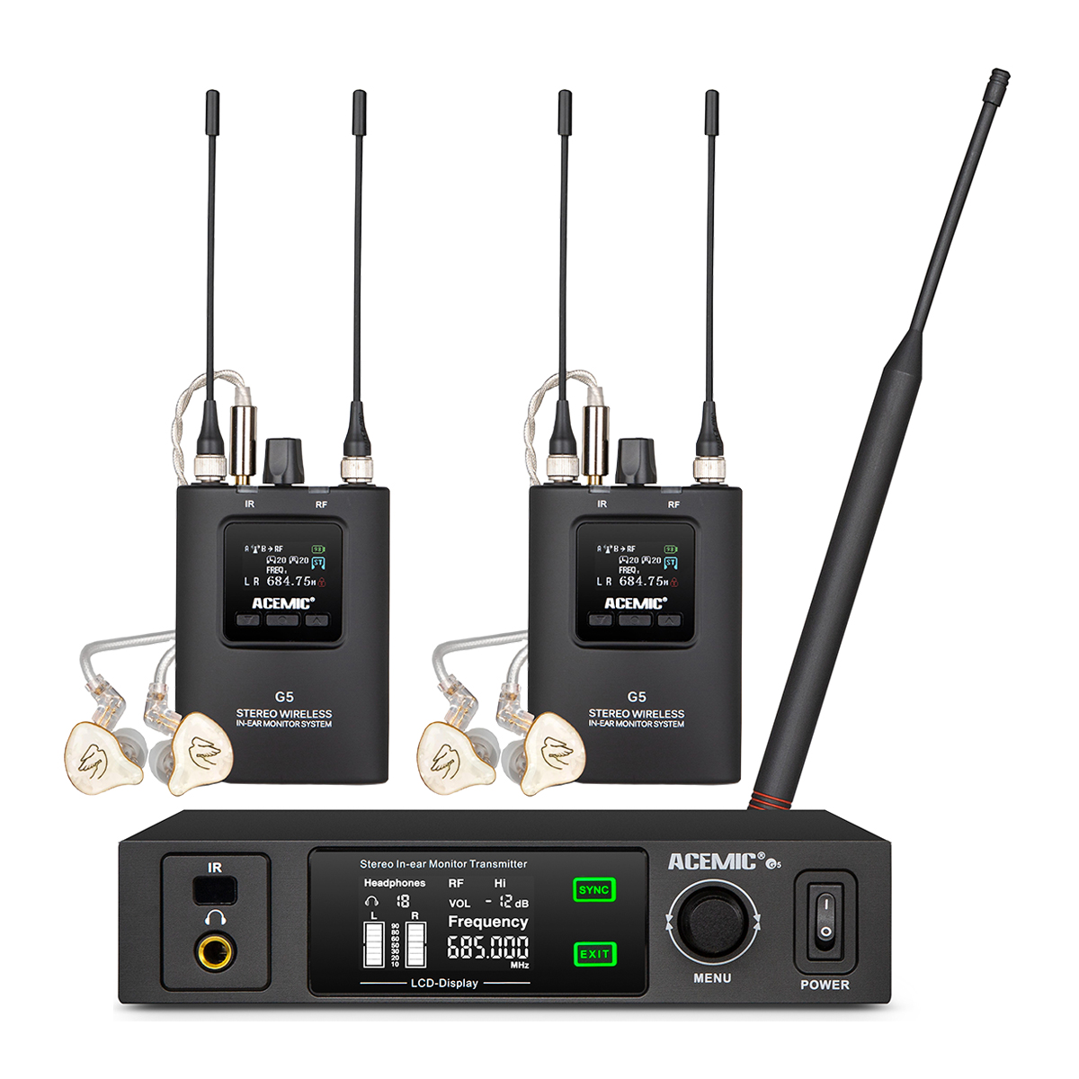 G5B/2BP Stereo Wireless In-Ear Monitor System with 2PCS Bodypack Receivers