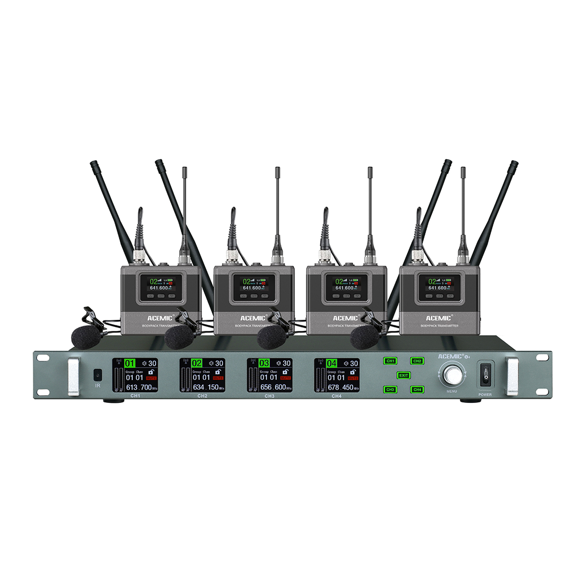 X4/BP-BL 4 Channel Wireless Lavalier Microphone System for Stage Performance