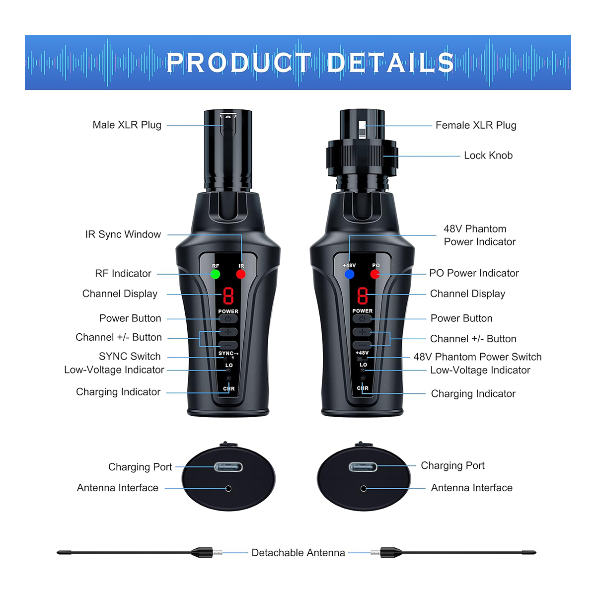 TR-20SET XLR Wireless Transmitter and Receiver for Condenser and Dynamic Microphone