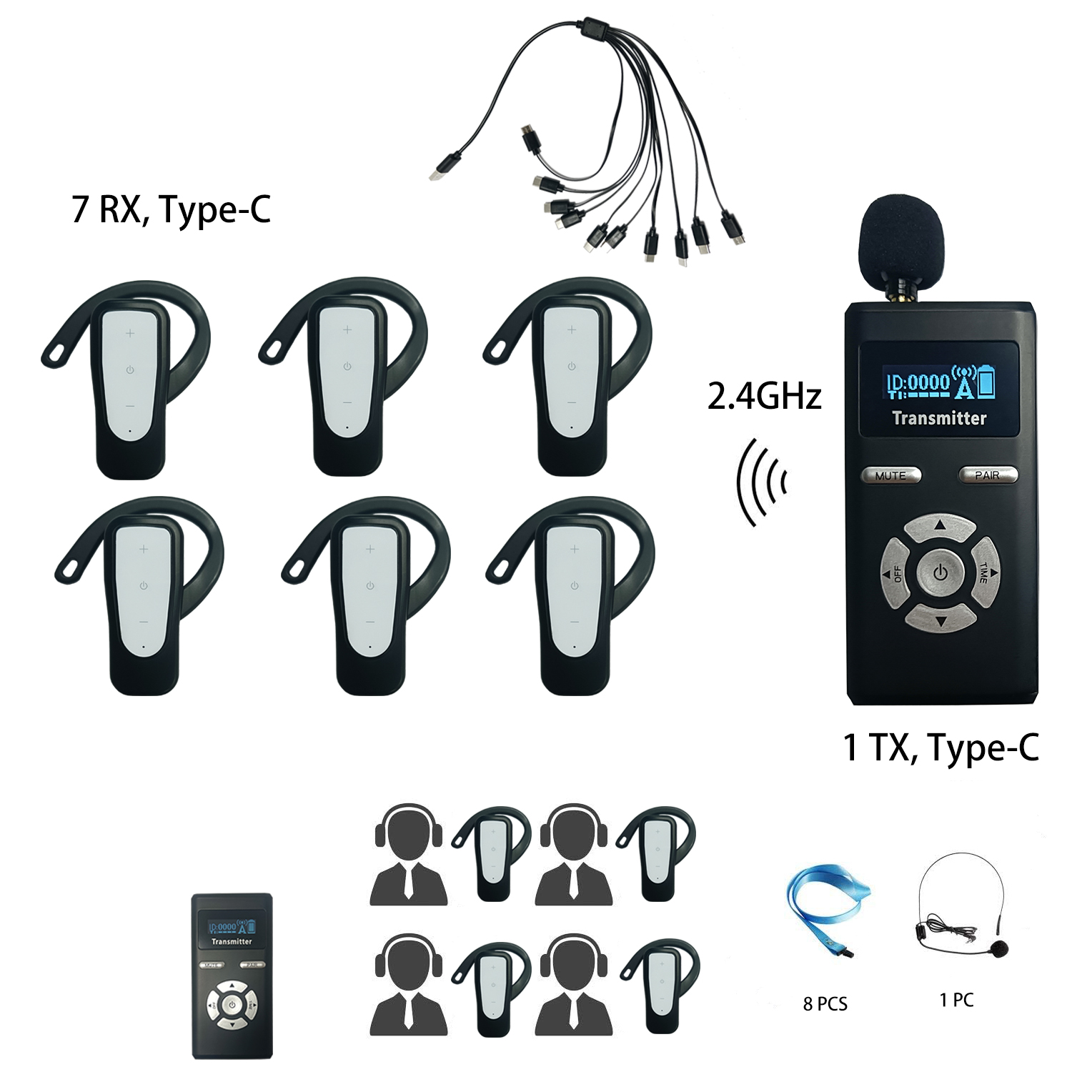 8PCS Tour Guide Microphone TG-208E